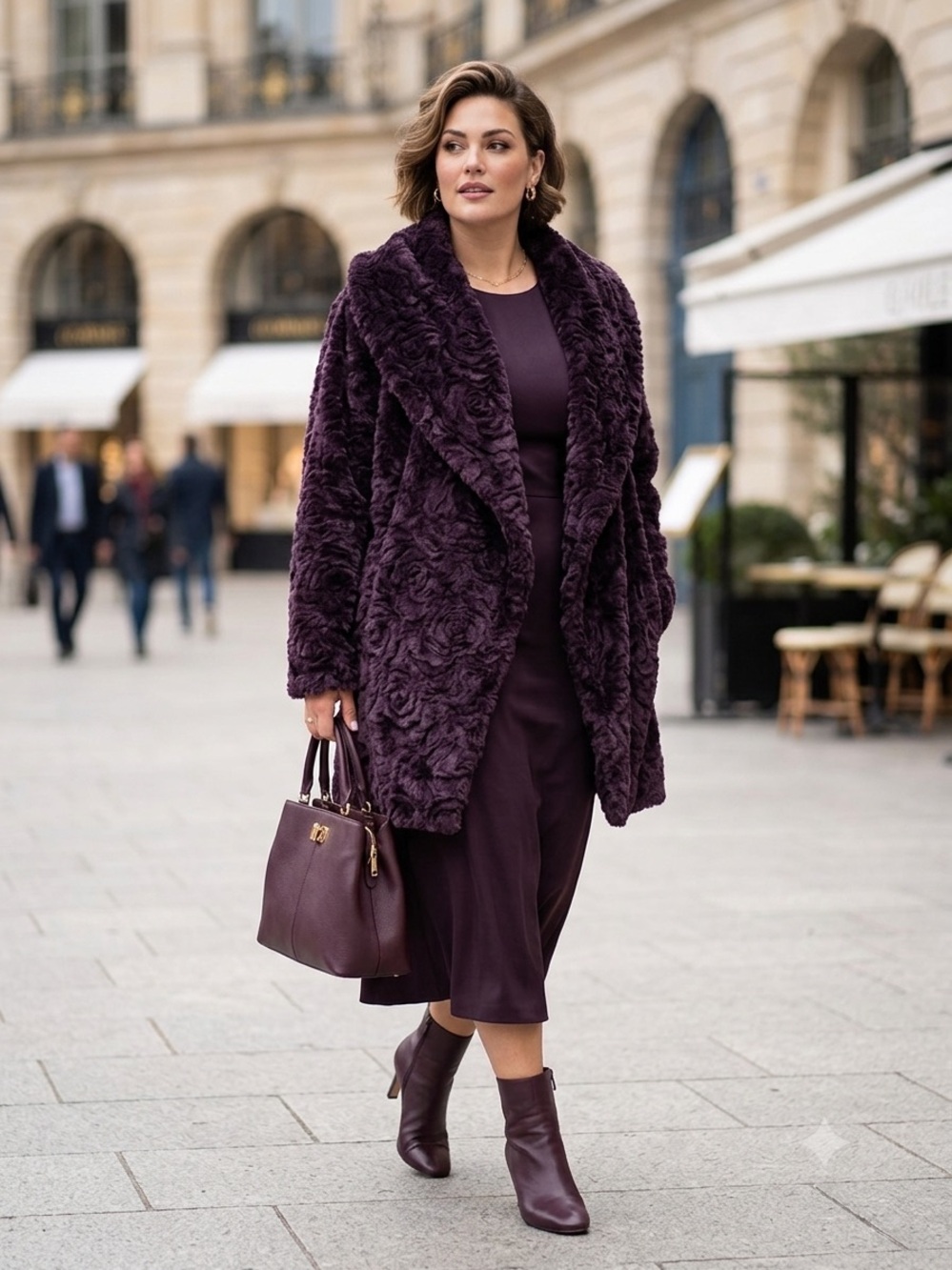 Adrienne Landau Plush Faux-Fur Teddy Coat in Plum